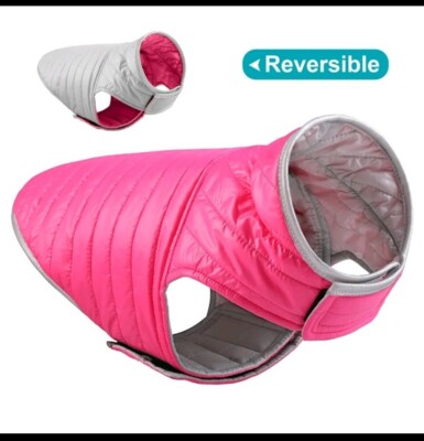 Dog Jacket Winter Windproof Reversible Dog Coat Waterproof Pink/Grey Small Dog-M