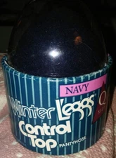 Winter Leggs Navy Control Top Pantyhose Queen Size In Egg Vintage