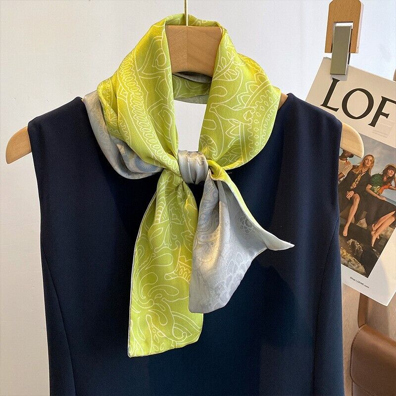 100% Mulberry Silk Shawl with Floral Print Double Layer Oblong Scarf in Green and Gray