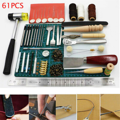 61tlg Leder Handwerk Werkzeug Lederwerkzeug Set Lederhobel Nähen Stitching Set