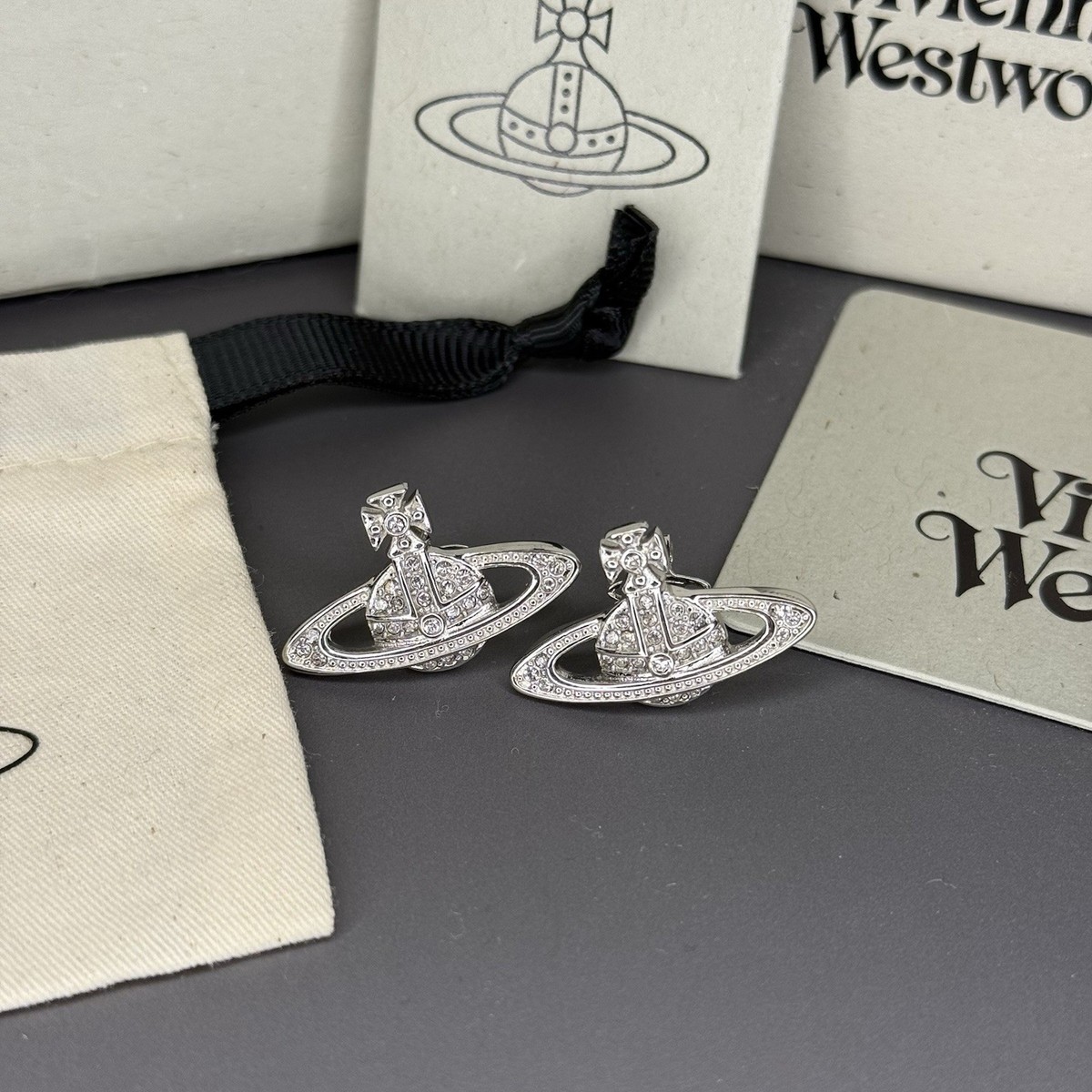 Vivienne Westwood Silver Original Mini Bas Relief Earrings WITH