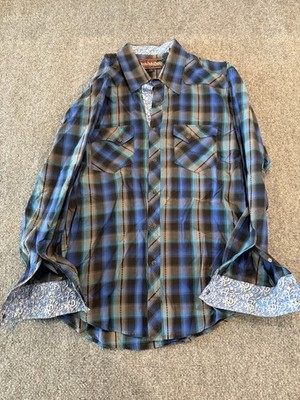 Rock & Roll Cowboy Shirt Mens L Pearl Snap Southwestern Western Flip Cuff 103
