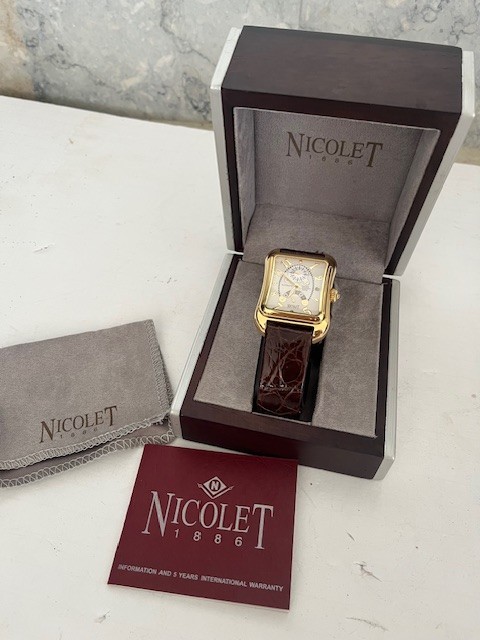 NEW Nicolet 1886 Watch, Genuine Crocodile, Automatic movement