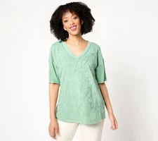 LOGO by Lori Goldstein Women's Top Sz M 100% Cotton Tee Soutache Green A683839