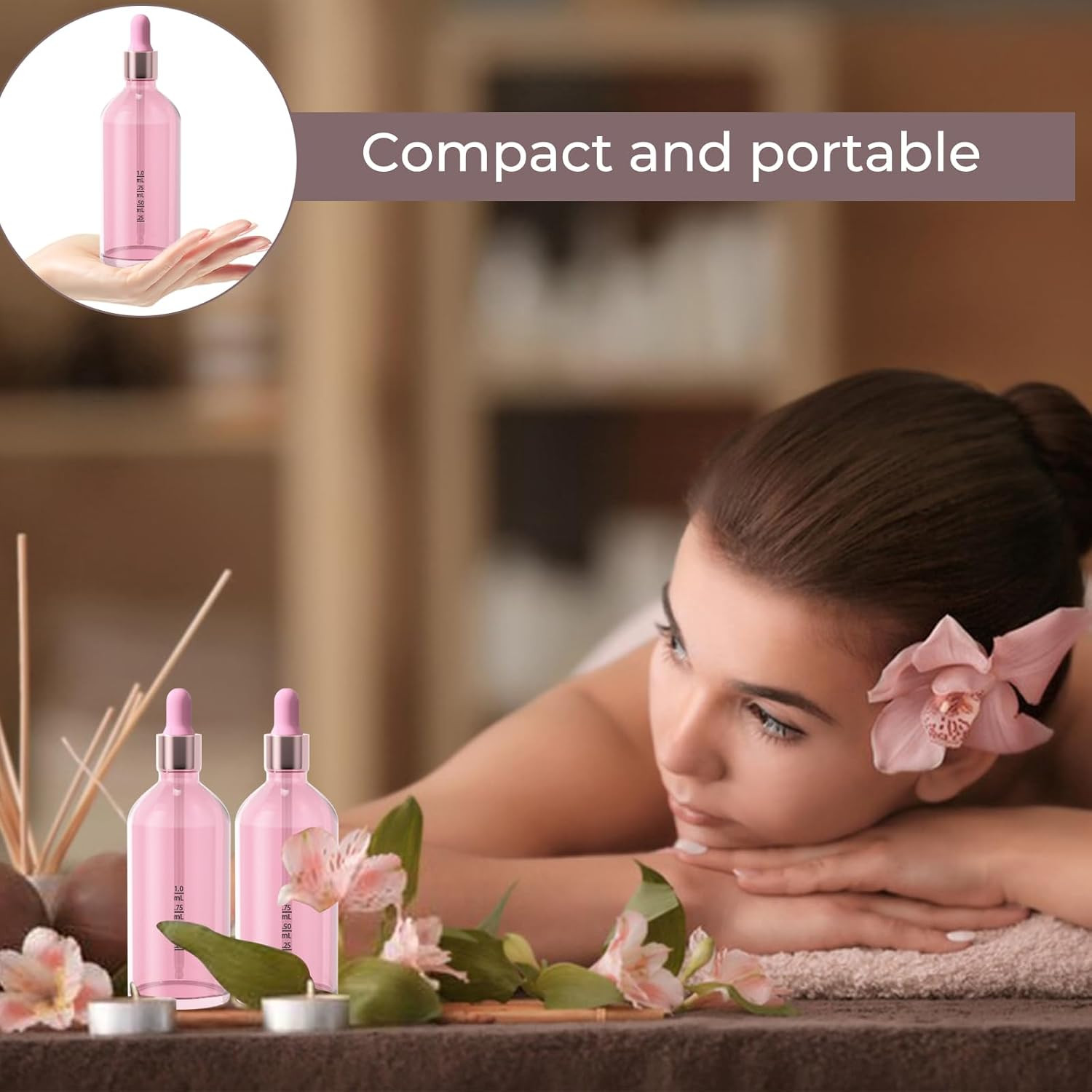 6 Pack Pink Glass Boston Bottles with Glass Scale Eye Droppers, Cosmetic Dropper