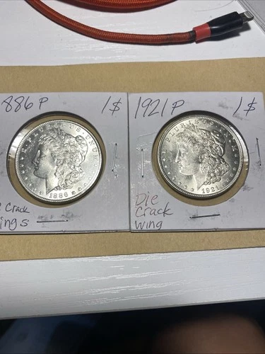 Lot Of (2) Morgan Silver Dollars- 1886P and 1921P- BU