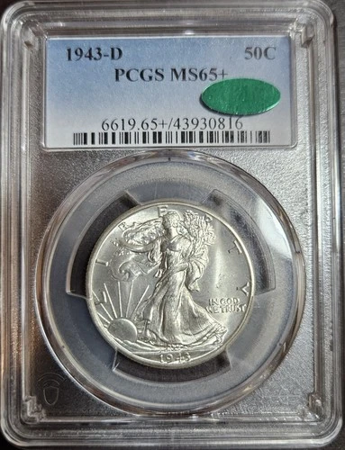1943-D MS65+ Walking Liberty Half Dollar PCGS with CAC Label