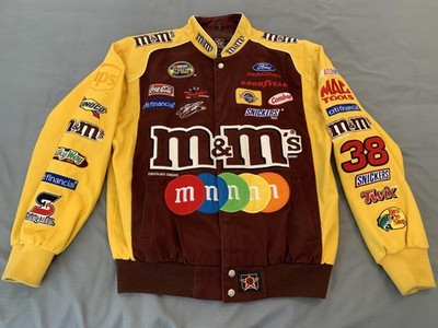 M&M's Jacket Mens Small Brown Yellow NASCAR Racing JH Design 38 Sadler