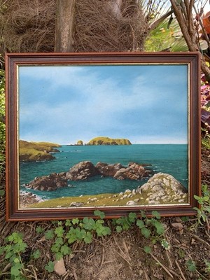 Cornwall Pfosten Eidechse Küste signiert Ölgemälde Meereslandschaft Vintage Landschaft 