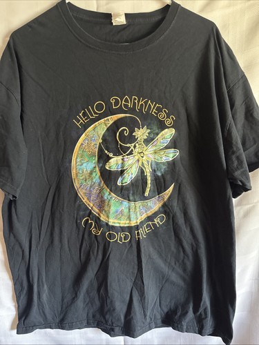 VTG Hello Darkness My Old Friend T Shirt  Size XL Dragon Fly Moon Graphic Y2K