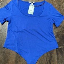 H M Short Sleeve Thong Bodysuit in Bright Blue