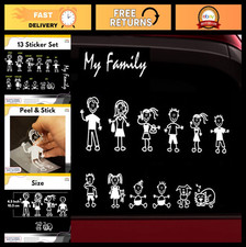 13 Stick Figure Family Car Stickers - Pet Dog Cat Decals For Windows Bumpers