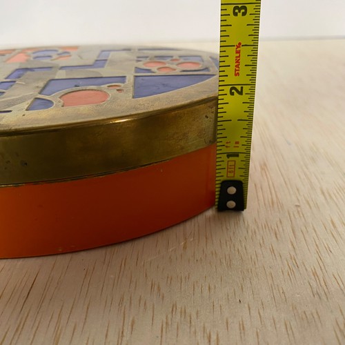 Caja de joyería vintage Art Deco de latón Scovill con bisagras de metal años 20 ovalada naranja - Imagen 10 de 16