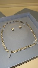 Swarovski Crystal Necklace & Stud Earrings Set Silver Plated White/Colourless