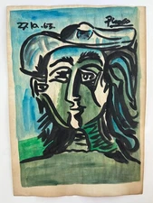 Pablo Picasso COA Art Painting Original Drawing Vintage Paper Signed