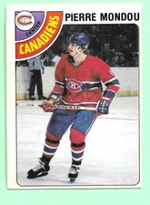 (1) PIERRE MONDOU 1978-79 OPC # 102 CANADIENS ROOKIE MISCUT  CARD (M8346). rookie card picture