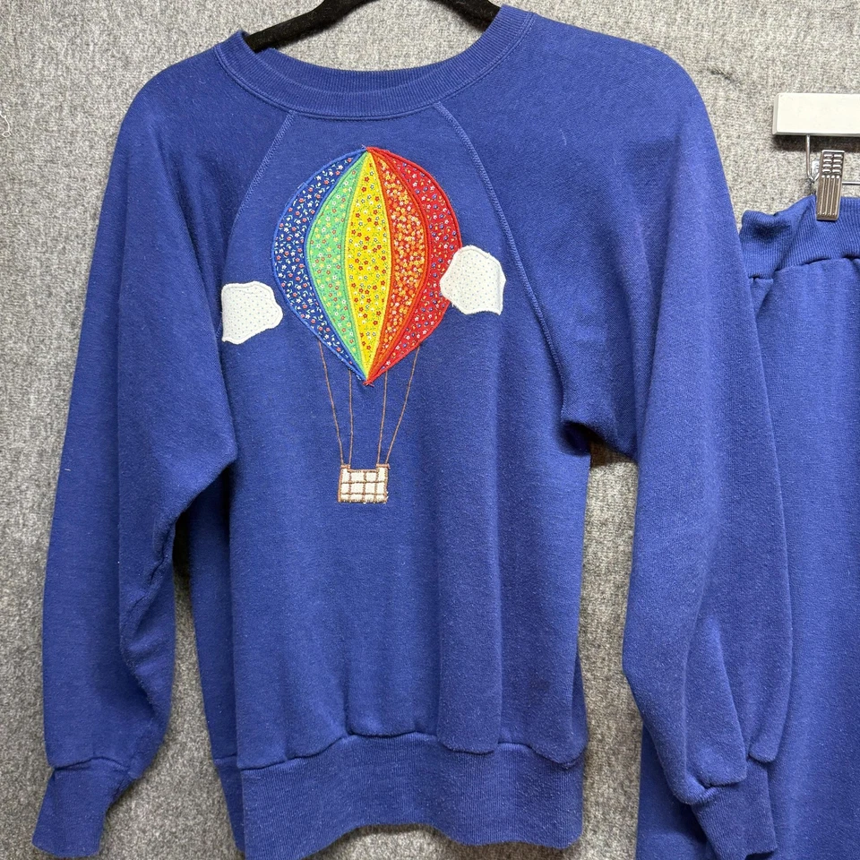 Sudadera Burdeos Vintage Mujer Pequeña Globo Aire Caliente Bordada 2 Piezas Años 80 Foto 2 de 4
