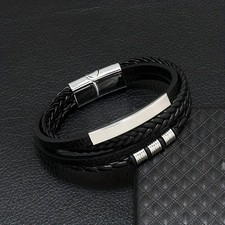 Leder Armband Herren Schwarz Echtes Edelstahl Männer Geschenk