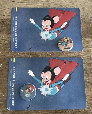 2 SUPER MOUSE (MIGHTY MOUSE) EXCLUSIVE PINS & POSTCARDS TERRYTOONS UCLA FESTIVAL