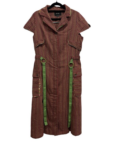 Striped Short-Sleeve Shirt Dress | Korean Brand | Size 91-97-165