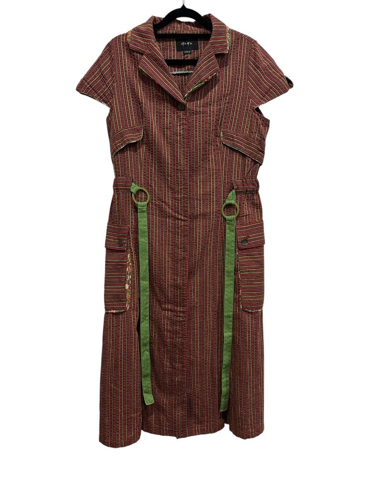Striped Short-Sleeve Shirt Dress | Korean Brand | Size 91-97-165