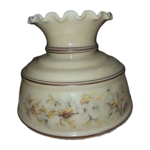 Vintage Hurricane Lamp Shade Milk Glass Brown Yellow Leaves Dogwood Floral