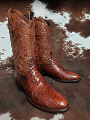 Dan Post Vintage Genuine Ostrich Leg Brown Western Cowboy Boots Mens Size 10 D