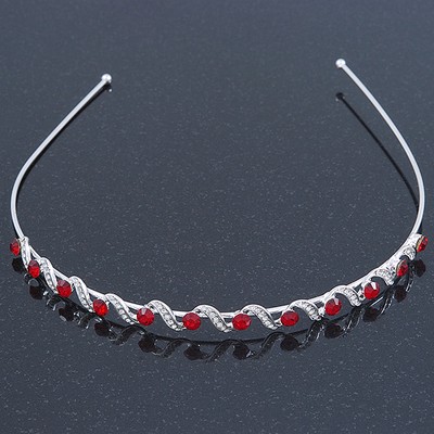 Braut/Hochzeit/Abschlussball rhodiniert rot/klar Kristall Tiara Stirnband
