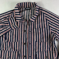 Pleasures Now Striped Denim trucker Jacket Adult Large Blue red button up