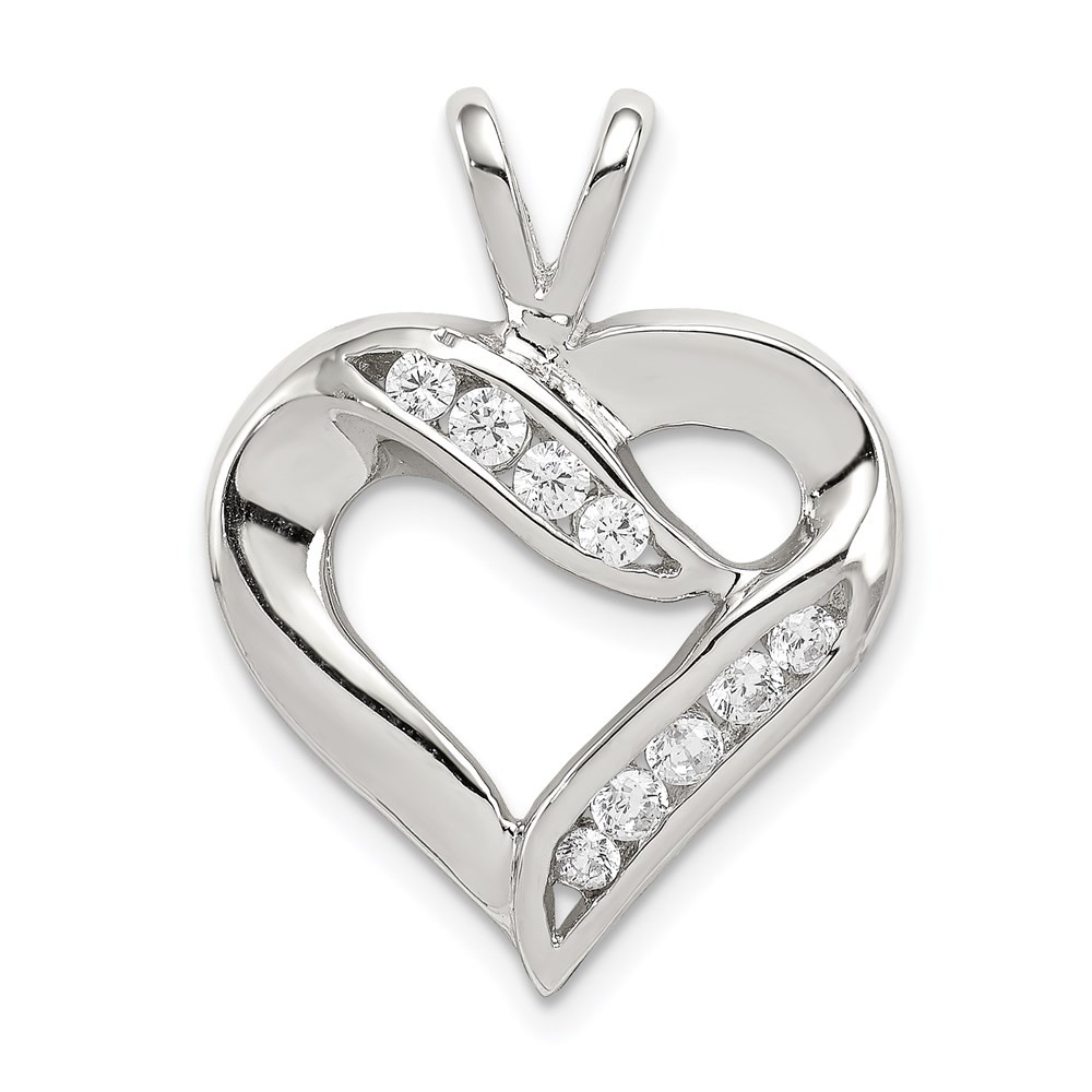 Sterling Silver Rhodium-plated Cubic Zirconia Heart Pendant 2.81gm L-0.99 Inch