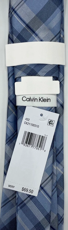 Corbata de mezcla de seda para hombre Calvin Klein ~ azul claro ~ cuadros ~ NUEVA PRECIO DE VENTA SUGERIDO POR EL FABRICANTE: $69,50 Foto 3 de 3