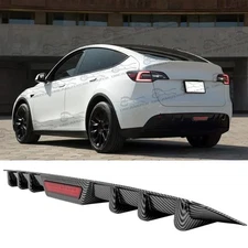Carbon Fiber Look Rear Diffuser Fins Bumper Lip Splitter For Tesla Model 3 S X Y