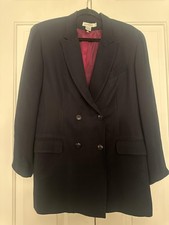 Vintage Ann Taylor Blazer Womens 10 Navy Double Breasted Long Lined Jacket 90s