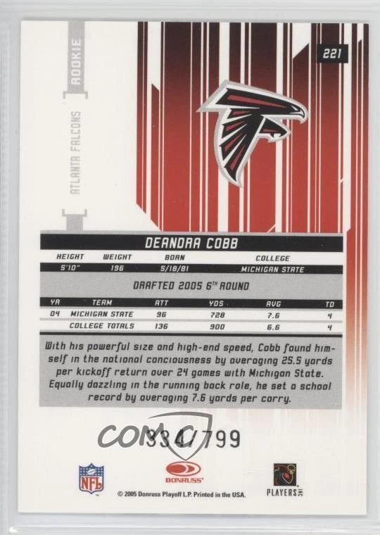 2005 Leaf Rookies & Stars Rookie /799 DeAndra Cobb #221 RC - Image 2 of 2