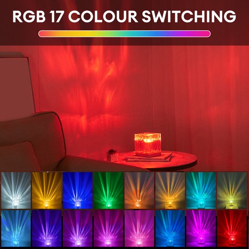 Dynamic Rotating Water Ripple Projector Night Light 17 Colors Flame Crystal Lamp - Picture 3 of 22