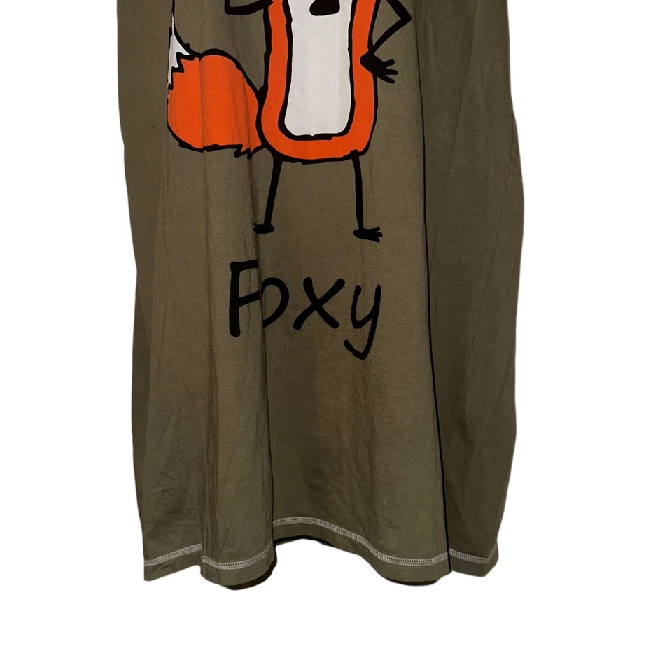 Lazy One Foxy Night Shirt Gown Womens L XL Pajamas Fox Green Knit PJs Zion - Image 3 of 4