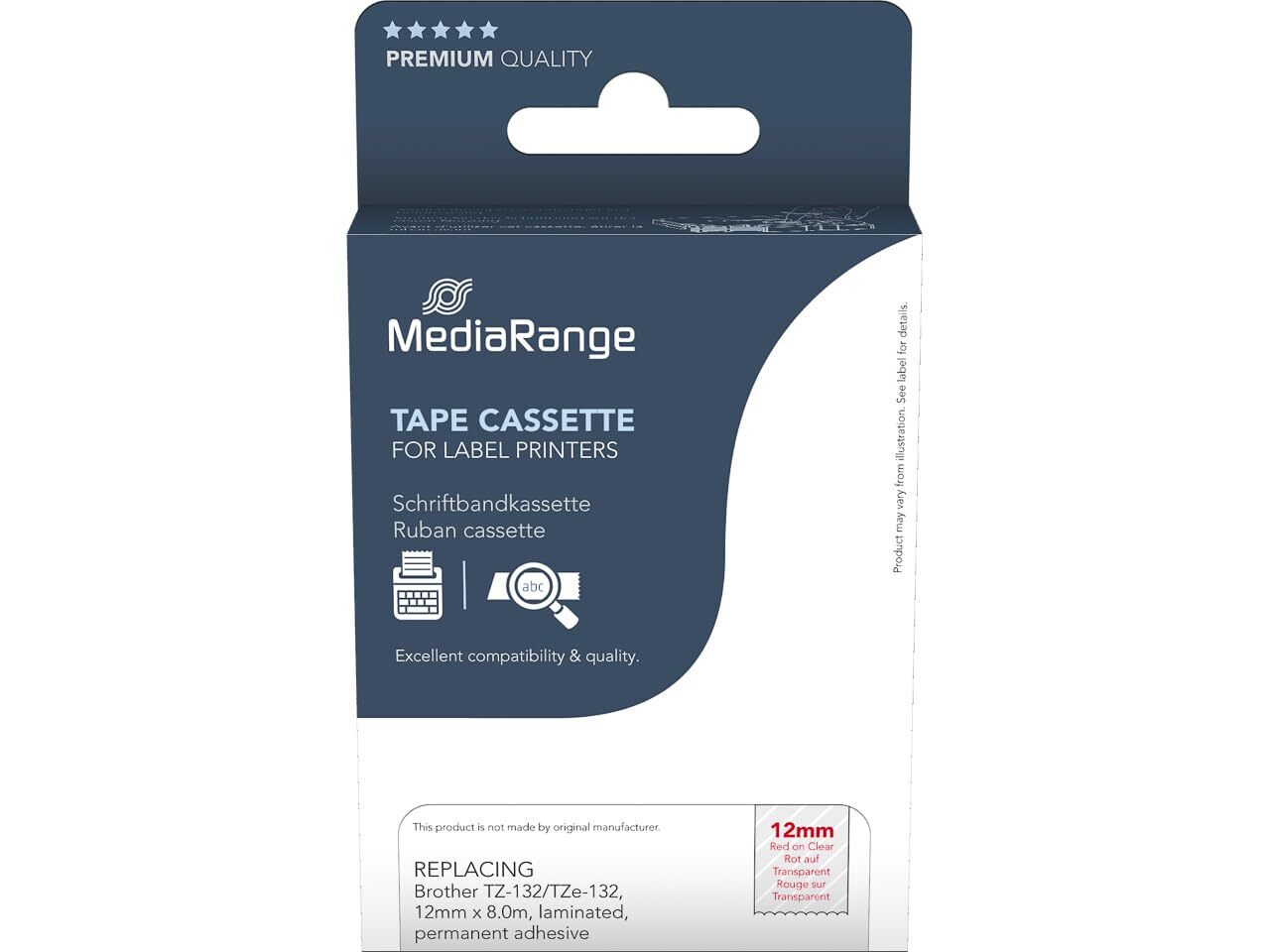 MediaRange Plastic Label Tape Cartridge for Brother TZ-132 / TZe-132 Permanent A
