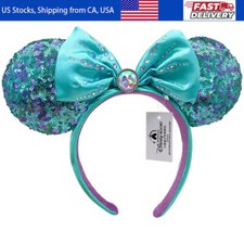 Minnie Mouse Blue Little Mermaid Sequin Disney-Park's Ears Headband NWT US Ship