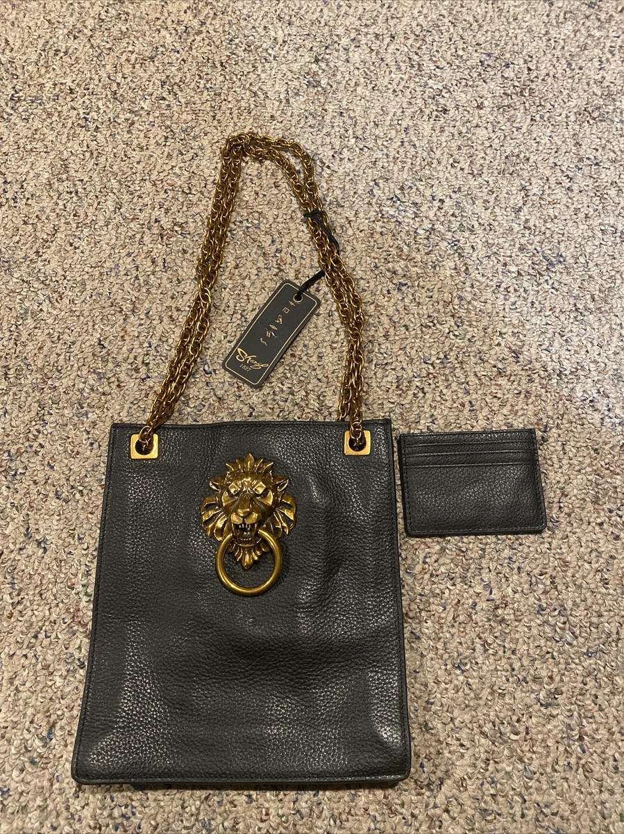 Sharif 1827 Lion's Gate Black Leather Gold Chain Crossbody