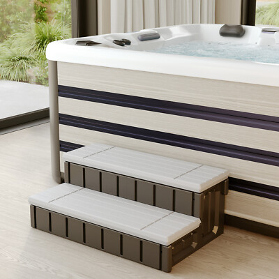 2-Step 36'' Patio Spa Hot Tub Step Slip-Resistant Surface W/ Compartment Storage