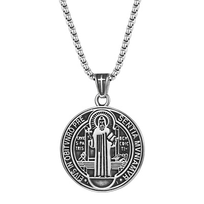 Saint St Benedict Medal Necklace Stainless Steel Crucifix Cross Exorcism 24''
