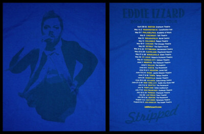 Eddie Izzard Stripped 2008 American Tour Shirt Dates & Cities Back Dbl Sided XL