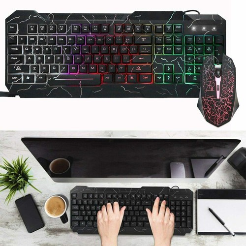 Computer Desktop PC Gaming Keyboard and Mouse Mechanical Feel Led Light Backlit - Picture 4 of 8