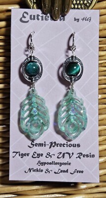 Eutierra Semi-Precious Green Tiger's Eye Earrings Hand Crafted In The USA 3''