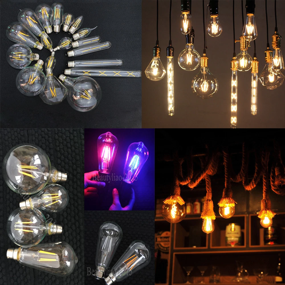 Vintage Edison LED Filament Bulbs E27 B22 BC ES Cap Ambient Light Decor 2 4 6 8W