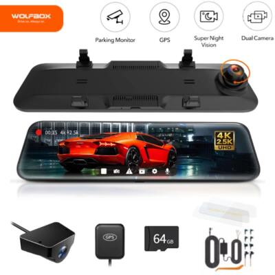 WOLFBOX 12 Zoll 4K Autokamera Car Dash Cam GPS Video Record Nachtsicht & Folie