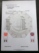 1957 Charity Shield Manchester United v Aston Villa Matchsheet