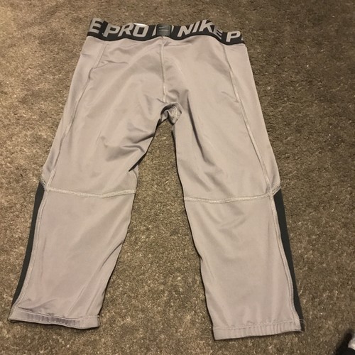 NIKE PRO Gray & Black 3/4 Length Training Tight Leggings BV3506-056 Youth Boys L - Picture 2 of 3