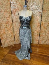 Vintage Victor Costa Silver Strapless Gown M