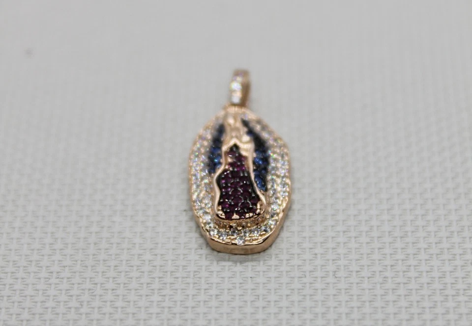 CIONDOLO ARGENTO MADONNA DI GUADALUPE RAMATO ZIRCONI BIANCHI MM 12X33 EXPLOIT - Immagine 3 di 4